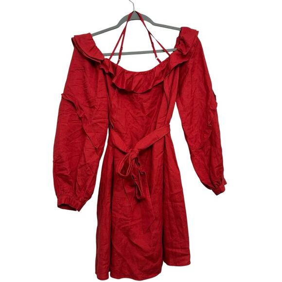 Marissa Web Collective RTR Linen off shoulder linen mini dress. Size M - Picture 1 of 7
